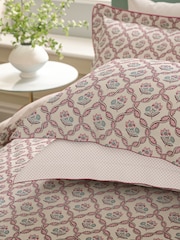 V&A Mulberry Ribbon Lattice Floral 180 Thread Count Percale Duvet Cover and Pillowcase Set - Image 5 of 5
