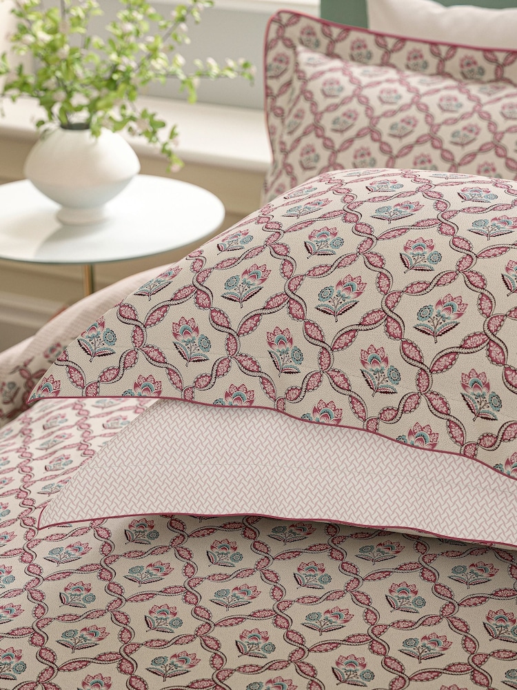 V&A Mulberry Ribbon Lattice Floral 180 Thread Count Percale Duvet Cover and Pillowcase Set - Image 5 of 5 V&A Mulberry Ribbon Lattice Floral 180 Thread Count Percale Duvet Cover and Pillowcase Set - Image 5 of 5