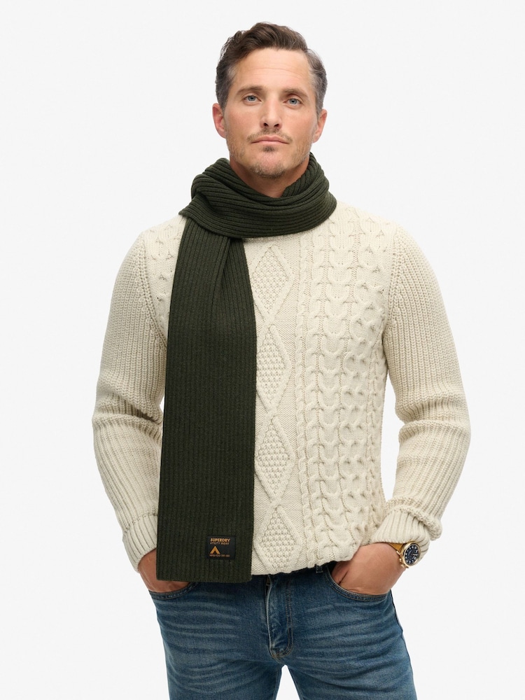 Superdry Olive Green Workwear Knitted Scarf - Image 2 of 3