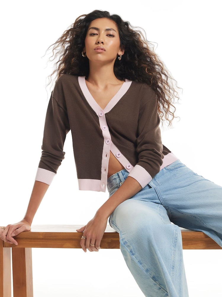 River Island Brown V-Neck Cardigan - Image 1 of 4