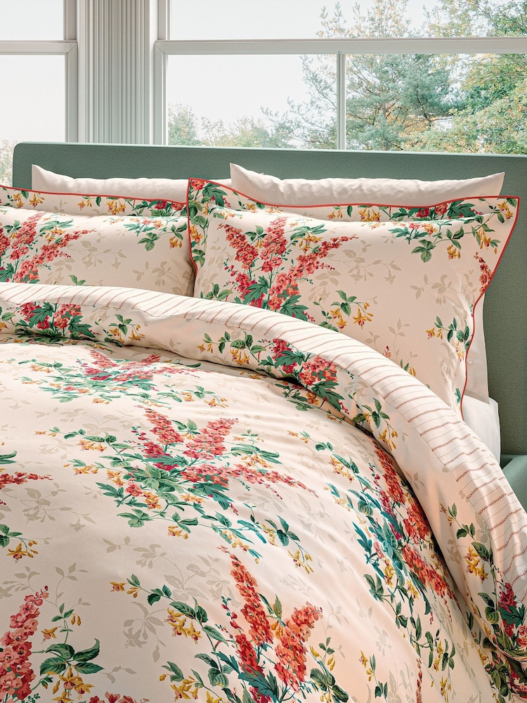 V&A Coral Larkspur Meadow Floral 180 Thread Count Percale Duvet Cover and Pillowcase Set - Image 1 of 5 V&A Coral Larkspur Meadow Floral 180 Thread Count Percale Duvet Cover and Pillowcase Set - Image 1 of 5