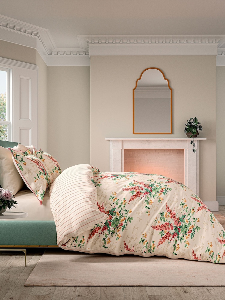 V&A Coral Larkspur Meadow Floral 180 Thread Count Percale Duvet Cover and Pillowcase Set - Image 2 of 5 V&A Coral Larkspur Meadow Floral 180 Thread Count Percale Duvet Cover and Pillowcase Set - Image 2 of 5