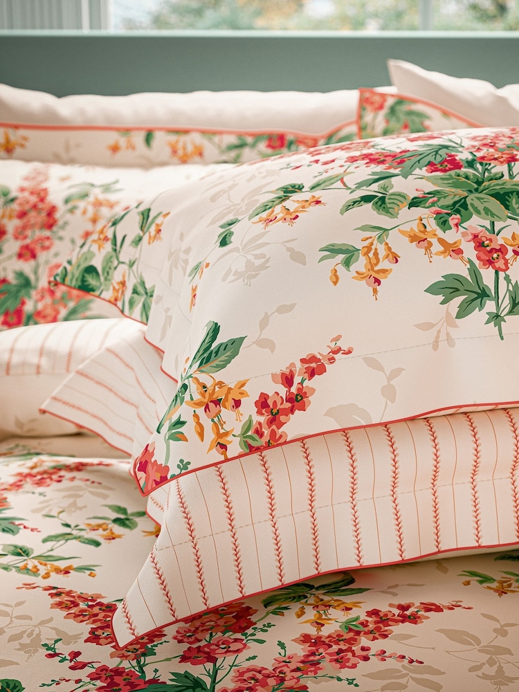 V&A Coral Larkspur Meadow Floral 180 Thread Count Percale Duvet Cover and Pillowcase Set - Image 5 of 5 V&A Coral Larkspur Meadow Floral 180 Thread Count Percale Duvet Cover and Pillowcase Set - Image 5 of 5
