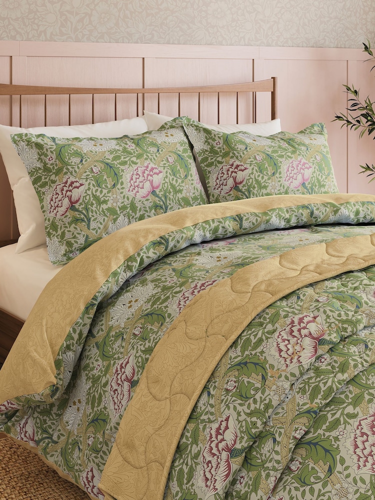 Morris & Co Gold Windrush Floral 180 Thread Count Percale Duvet Cover and Pillowcase Set - Image 1 of 6 Morris & Co Gold Windrush Floral 180 Thread Count Percale Duvet Cover and Pillowcase Set - Image 1 of 6