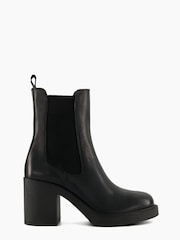 Dune London Black Pinaz Bump Toe Block Heel Boots - Image 1 of 5