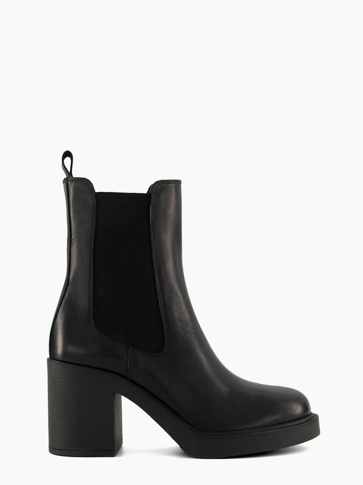 Dune London Black Pinaz Bump Toe Block Heel Boots - Image 1 of 5
