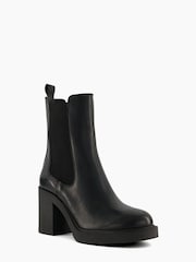 Dune London Black Pinaz Bump Toe Block Heel Boots - Image 2 of 5