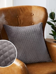 Charcoal Grey Velvet Quilted Hamilton 50 x 50 Cushion - Image 1 of 6
