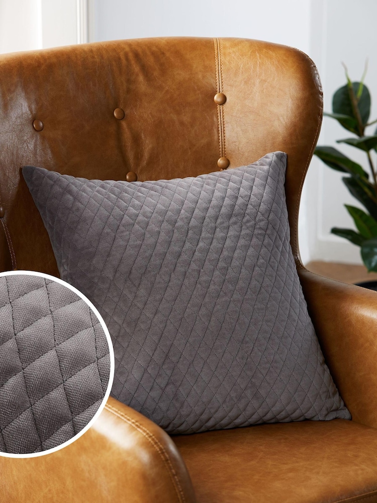 Charcoal Grey Velvet Quilted Hamilton 50 x 50 Cushion - Image 1 of 6