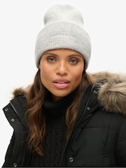 Superdry Chalk Grey Marl Soft Rib Knit Winter Beanie 100% Cotton Hat - Image 1 of 3