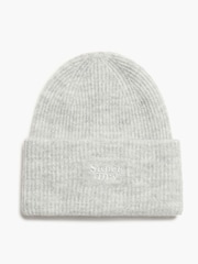 Superdry Chalk Grey Marl Soft Rib Knit Winter Beanie 100% Cotton Hat - Image 3 of 3
