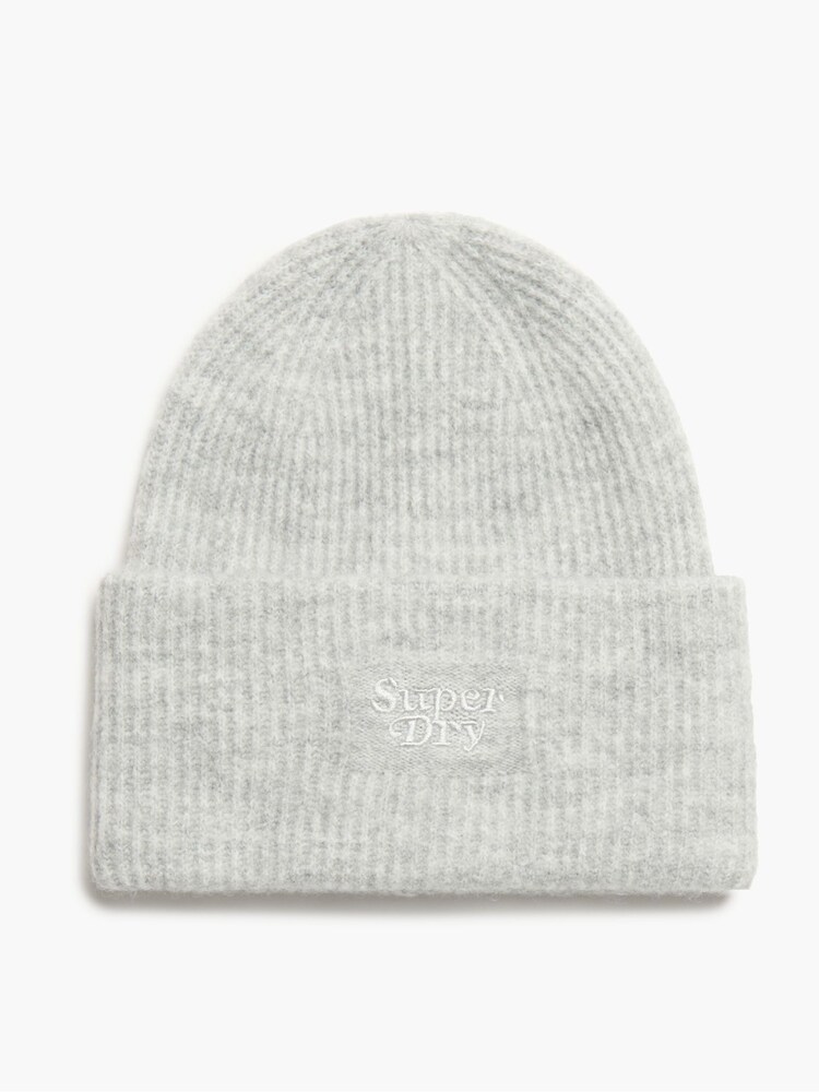 Superdry Chalk Grey Marl Soft Rib Knit Winter Beanie 100% Cotton Hat - Image 3 of 3