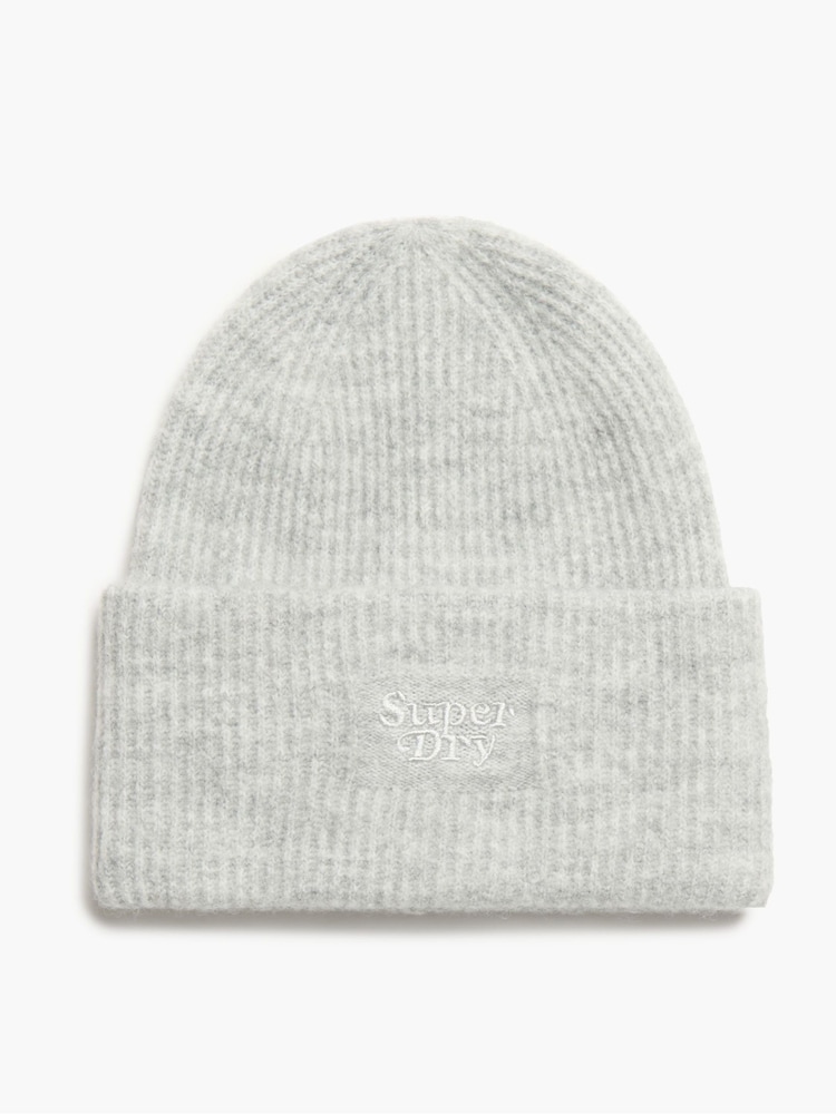 Kreidegrau meliert - Superdry Winter-Beanie aus 100 % weichem Baumwoll-Rippstrick - Bild 3 von 3 Kreidegrau meliert - Superdry Winter-Beanie aus 100 % weichem Baumwoll-Rippstrick - Bild 3 von 3