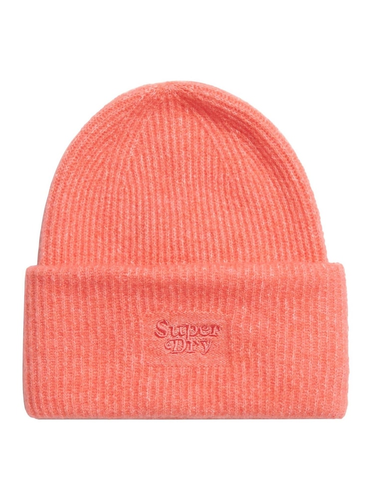 Superdry Sugar Coral Soft Rib Knit Winter Beanie 100% Cotton Hat - Image 1 of 3