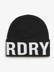 Superdry Black 100% Cotton Branded Knitted Beanie Hat - Image 2 of 3