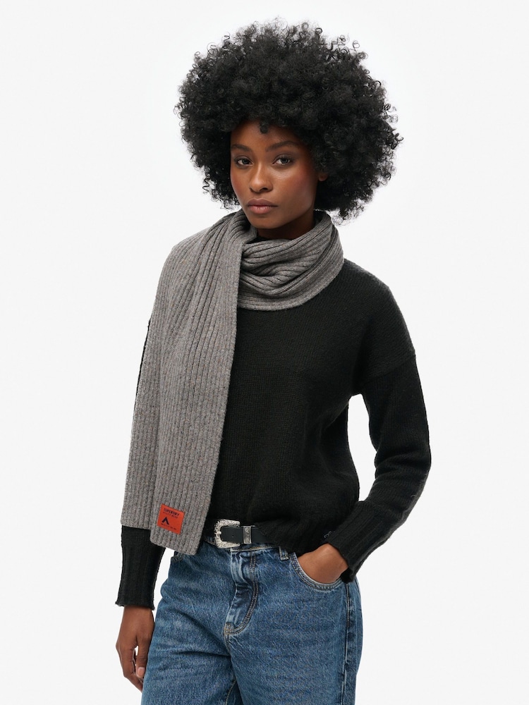 Superdry Rock Grey Nep Workwear Nep Knitted Scarf - Image 2 of 3