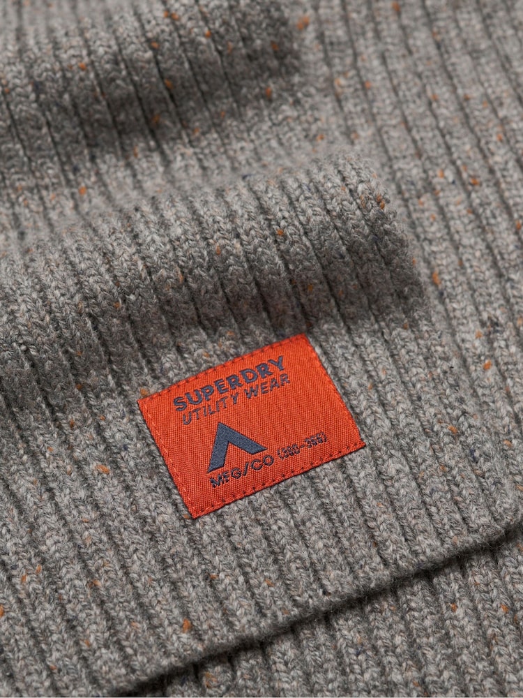 Superdry Rock Grey Nep Workwear Nep Knitted Scarf - Image 3 of 3