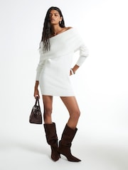 River Island Cream Bardot Jumper Dress - Image 1 of 4