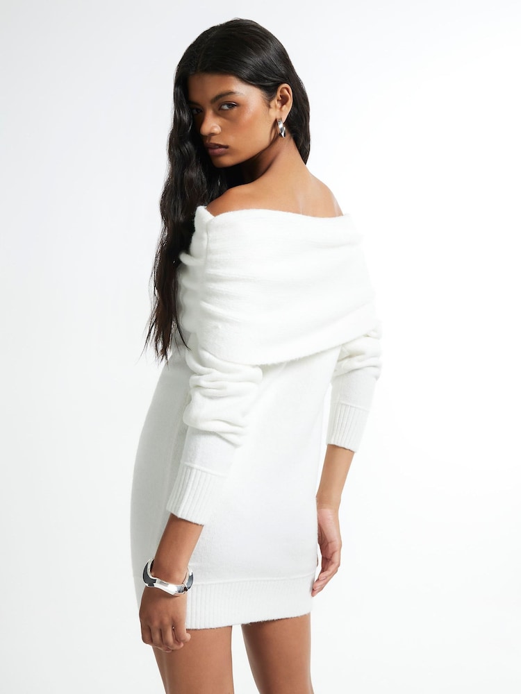 River Island Cream Bardot Jumper Dress - Image 4 of 4 River Island Cream Bardot Jumper Dress - Image 4 of 4