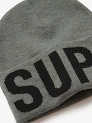 Superdry Grey 100% Cotton Branded Knitted Beanie Hat - Image 2 of 2