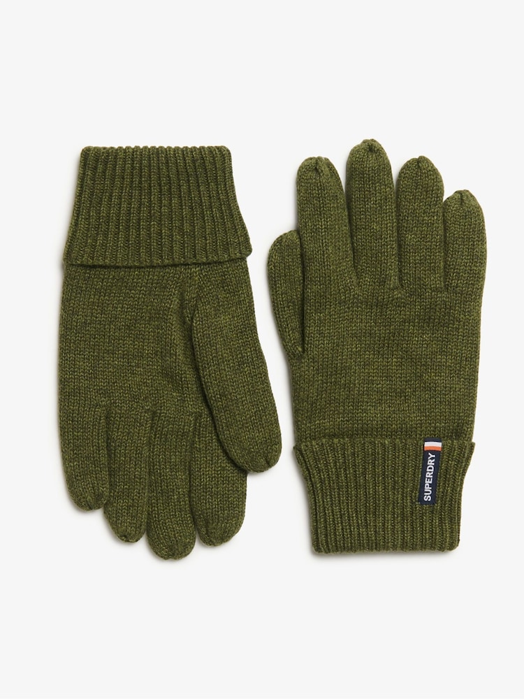 Superdry Deep Army Green Marl Essential Logo Knitted Gloves - Image 1 of 3