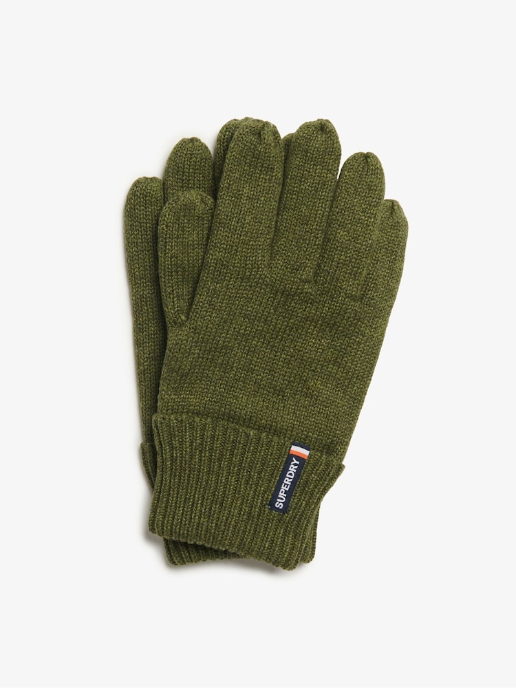 Superdry Deep Army Green Marl Essential Logo Knitted Gloves - Image 2 of 3