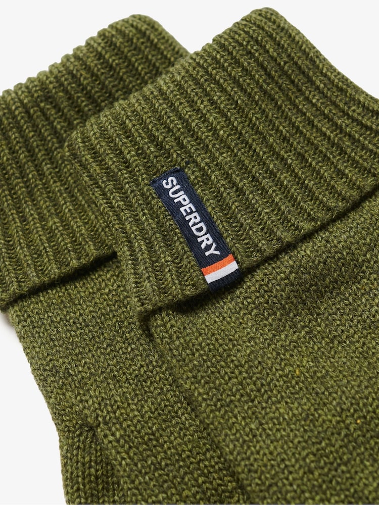 Superdry Deep Army Green Marl Essential Logo Knitted Gloves - Image 3 of 3