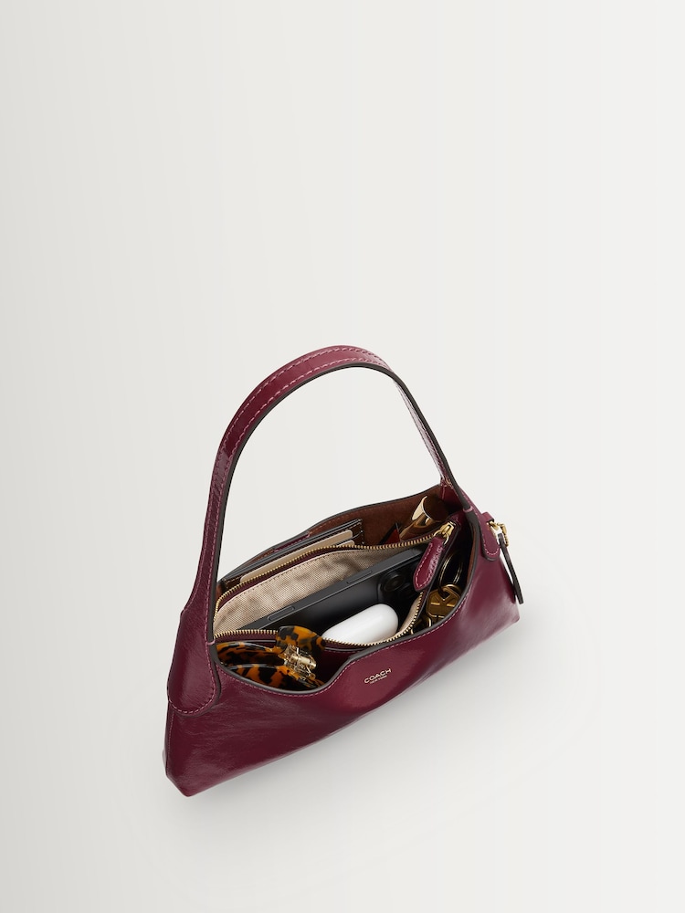 COACH Dark Cherry Glazed Leather Brooklyn Shoulder Bag 26 - Image 7 of 7