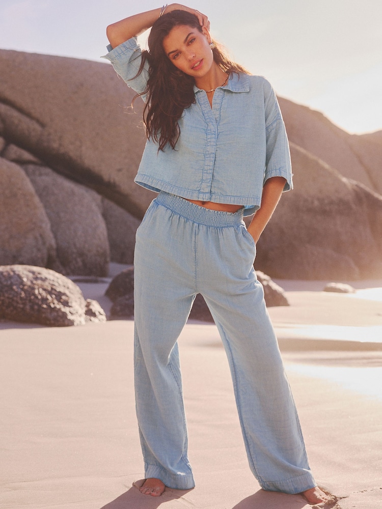Blue Cheesecloth Wide Leg Trousers - Image 1 of 6