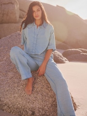 Blue Cheesecloth Wide Leg Trousers - Image 2 of 6