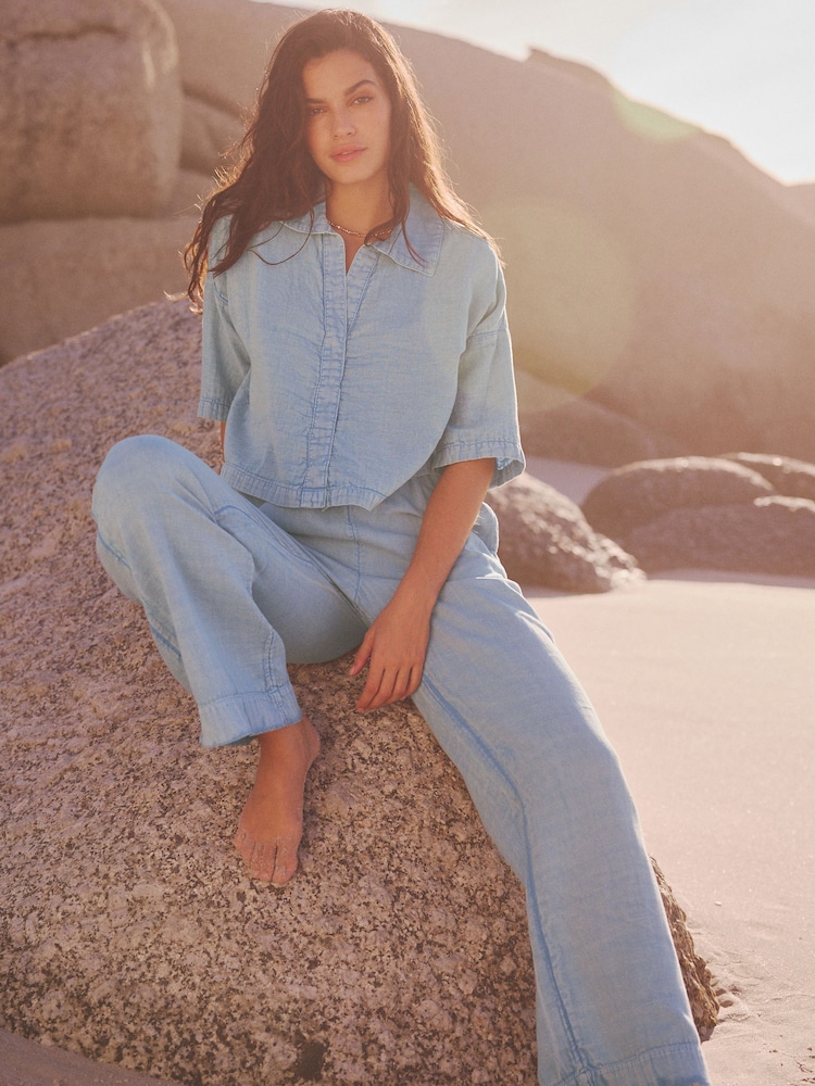 Blue Cheesecloth Wide Leg Trousers - Image 2 of 6