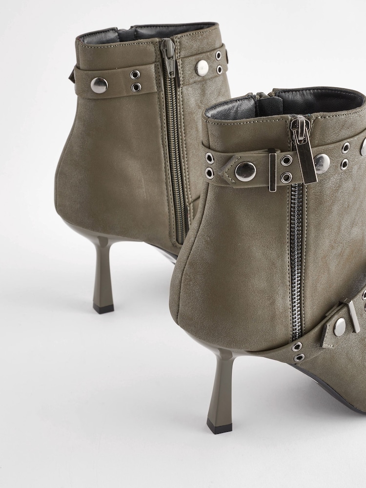 Khaki Green Forever Comfort® Point Toe Stud Detail Heeled Boots - Image 2 of 4 Khaki Green Forever Comfort® Point Toe Stud Detail Heeled Boots - Image 2 of 4