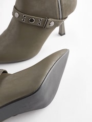 Khaki Green Forever Comfort® Point Toe Stud Detail Heeled Boots - Image 3 of 4