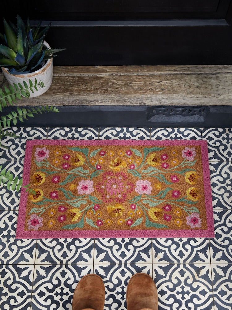 Pink Floral Border Doormat - Image 1 of 5 Pink Floral Border Doormat - Image 1 of 5