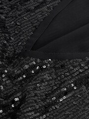 Black Short Sleeve V-Neck Sequin Top - Image 2 of 2