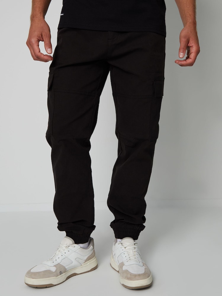Threadbare Black Joggers Style Cargo Trousers with Stretch - Image 1 of 4