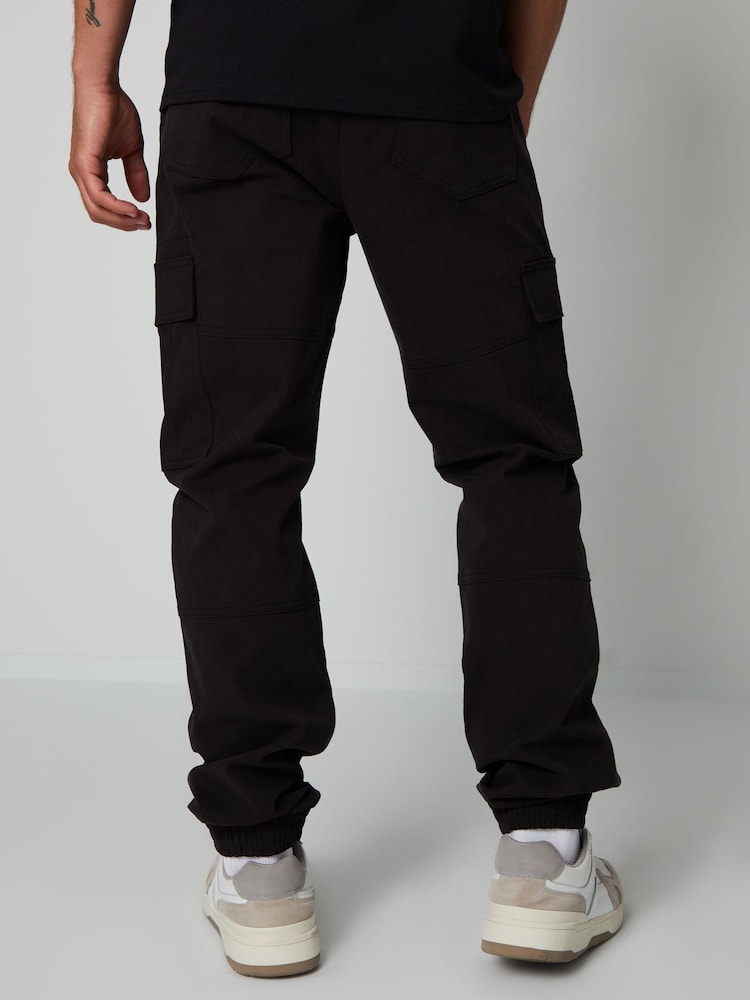 Threadbare Black Joggers Style Cargo Trousers with Stretch - Image 2 of 4