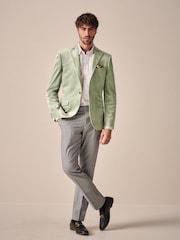 Green Slim Fit Self Lapel Velvet Blazer - Image 2 of 7