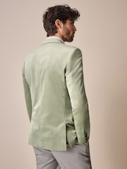 Green Slim Fit Self Lapel Velvet Blazer - Image 3 of 7