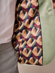 Green Slim Fit Self Lapel Velvet Blazer - Image 4 of 7