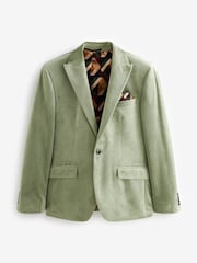 Green Slim Fit Self Lapel Velvet Blazer - Image 5 of 7