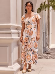 Floral 100% Cotton Puff Sleeve Midi Dress - Image 2 of 8