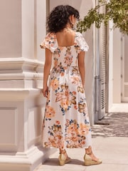 Floral 100% Cotton Puff Sleeve Midi Dress - Image 3 of 8