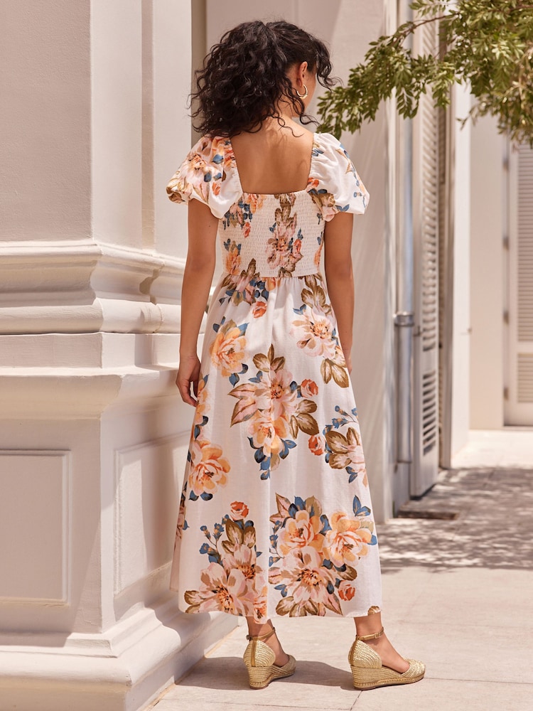 Puff Sleeve Midi Dress Buy Floral 100% Cotton Puff Sleeve Midi