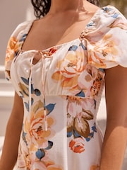 Floral 100% Cotton Puff Sleeve Midi Dress - Image 6 of 8