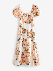 Floral 100% Cotton Puff Sleeve Midi Dress - Image 8 of 8
