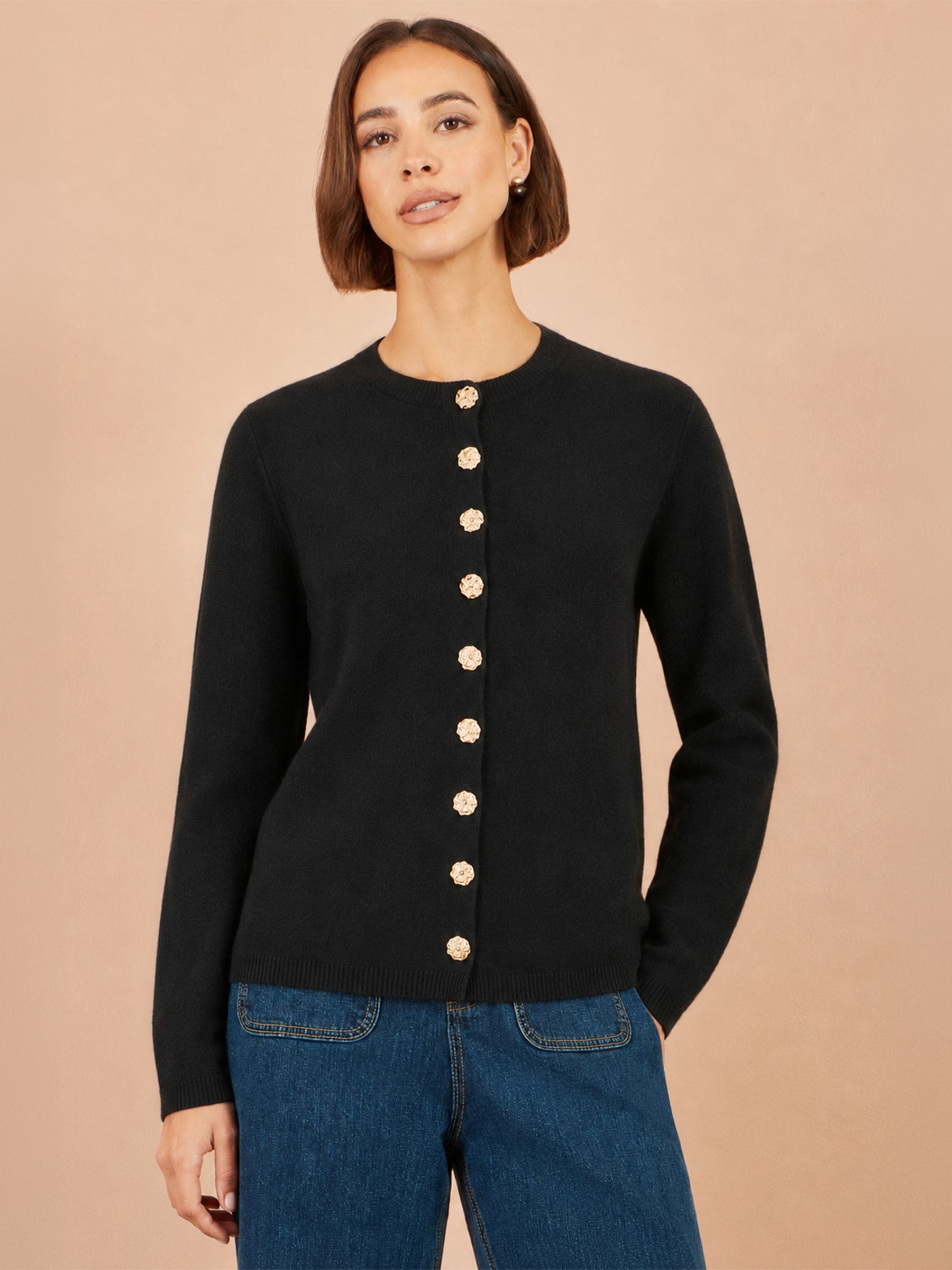 Yumi Women's Knitted Fitted Peplum Cardigan Sweater in Black | Size: Small - Image 3
