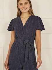 Yumi Blue Sparkle Stretch Wrap Over Jumpsuit - Image 3 of 4