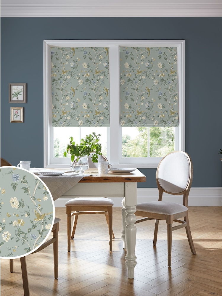 Laura Ashley Jade Green Summer Palace Made to Measure Roman 100% Cotton Blinds - Image 1 of 5