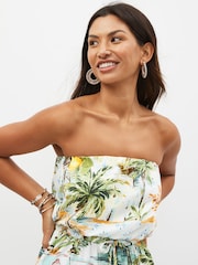 Yellow Tropical Print 100% Cotton Jersey Bandeau Summer Mini Dress - Image 4 of 5